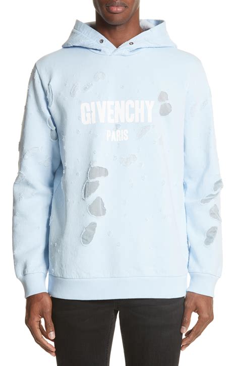 givenchy hoodie blue white stripe|givenchy men's destroyed hoodie.